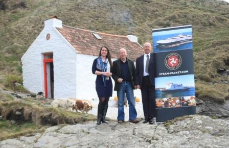 each Buddies founder Bill Dale (centre) pictured at the new visitor centre at Niarbyl with Isle of Man Steam Packet Company Marketing and Online Manager Renée Caley and Sales Development Manager Brian Convery